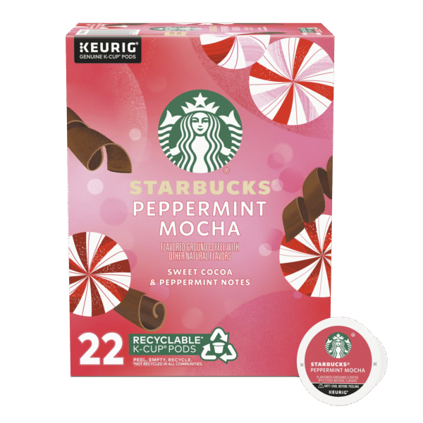 Starbucks Peppermint Mocha, Flavored K-Cup Coffee Pods, 100 Arabica, Naturally Flavored, Limited Edition, 22 ct