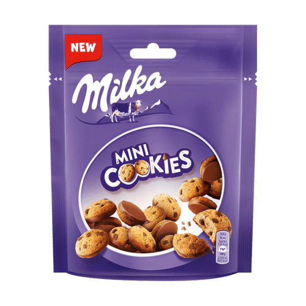 MILKA Mini Cookies with pieces of chocolate partially covered with milk chocolate, 100g